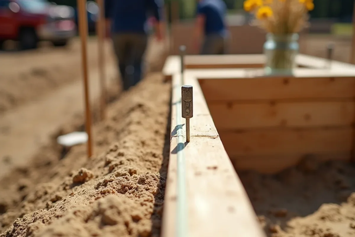 Substantial 2x6 form boards staked with 24-inch steel pins to contain sandy driveway edges