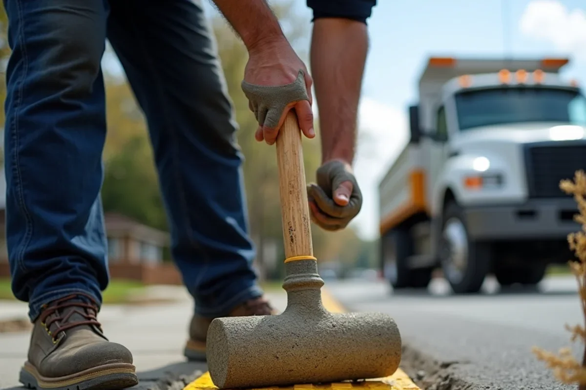 Installing cast-in-place composite truncated dome tactile warning tiles in fresh curb ramp