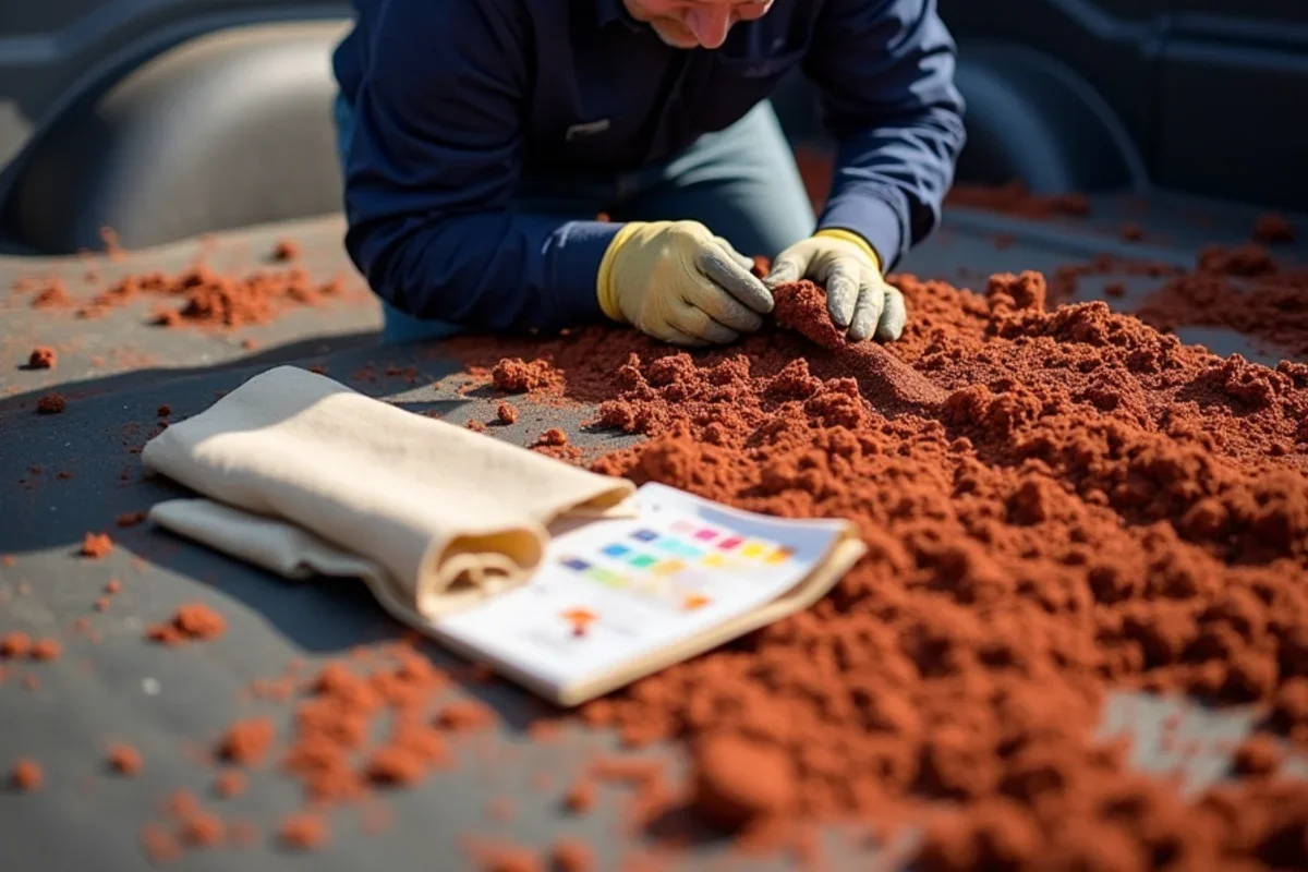 Geotechnical technician performing soil ribbon test on highly cohesive South Carolina red clay