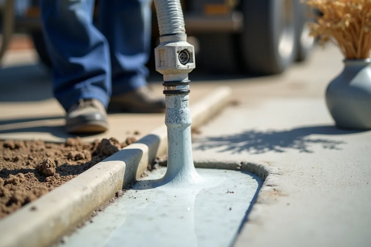 Pumping high-flow cementitious slurry grout under pressure to fill structural voids beneath slab
