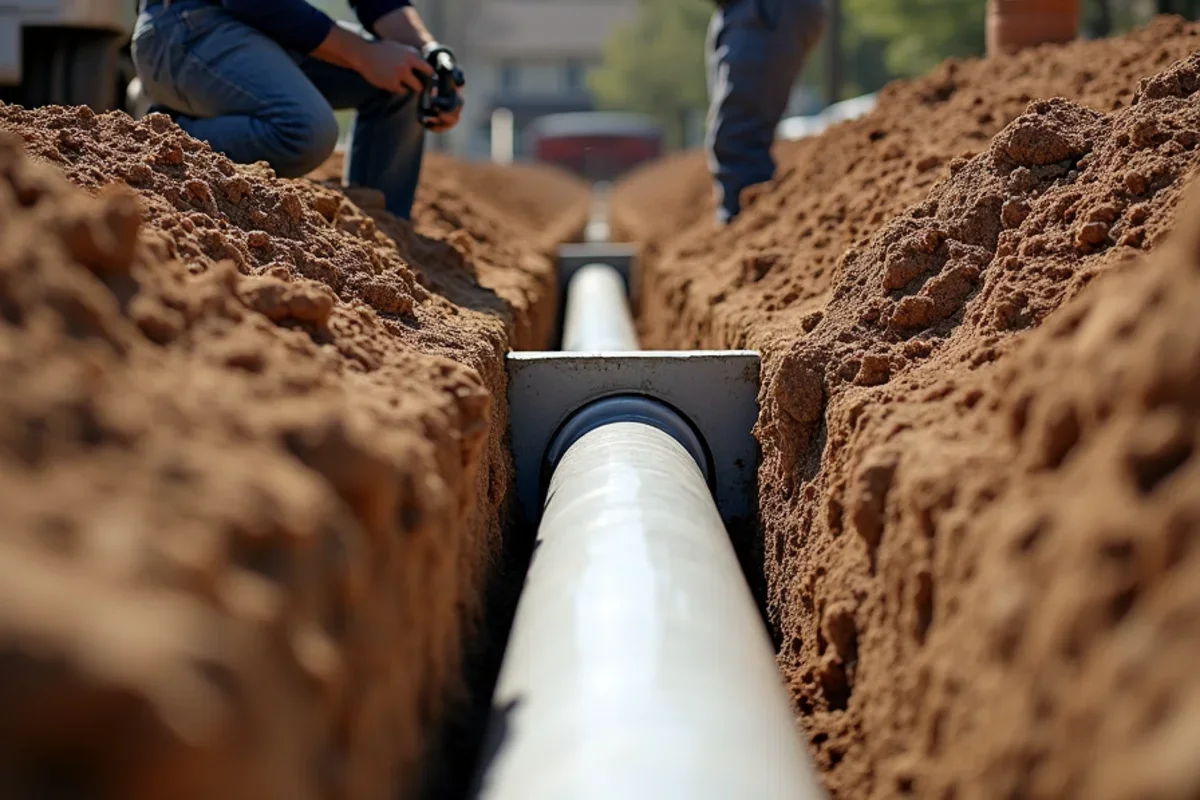 Commercial NDS catch basin with cast iron grate tied to buried solid PVC discharge piping