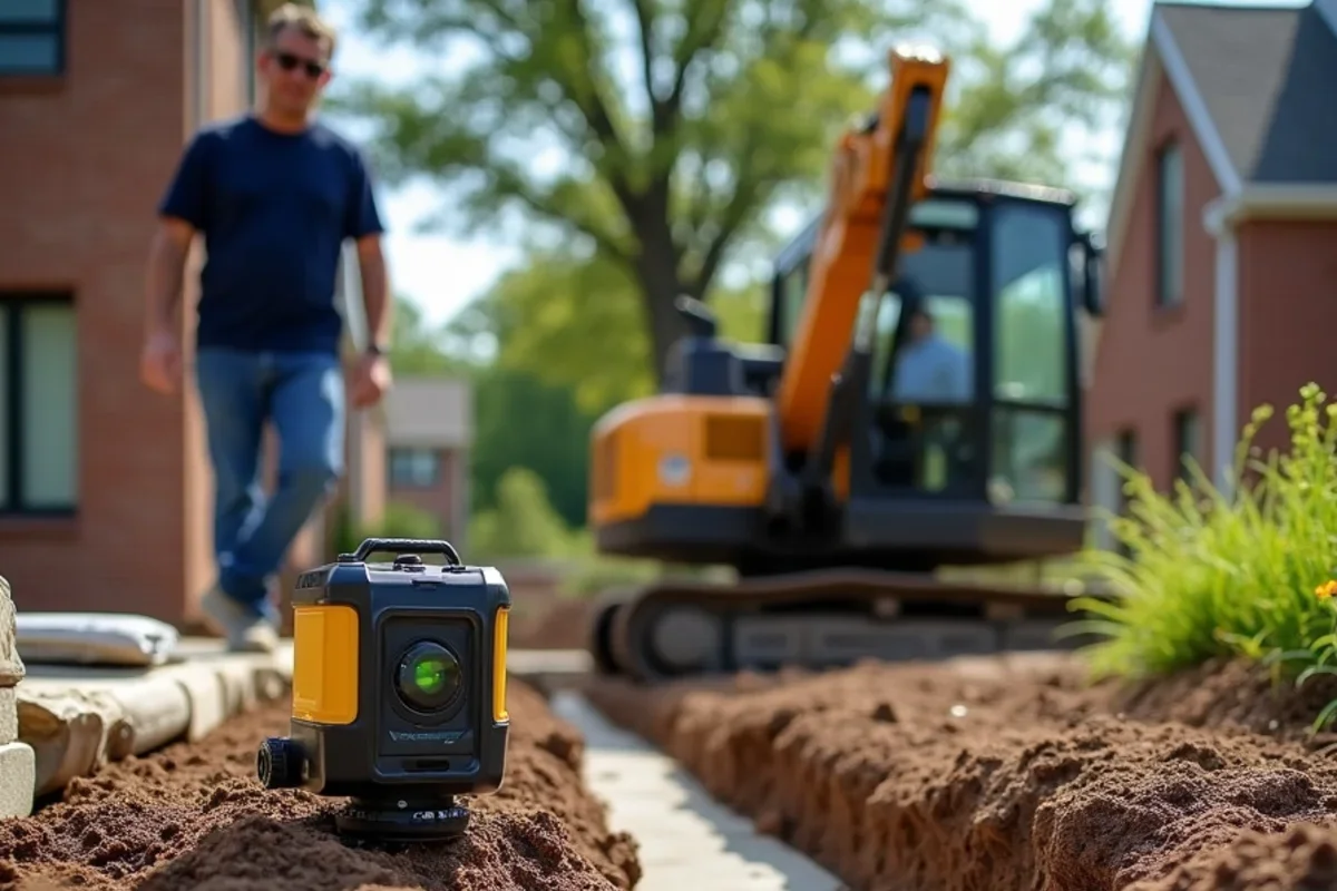 Grading the perimeter of a backyard patio to direct rainwater runoff away from the home foundation