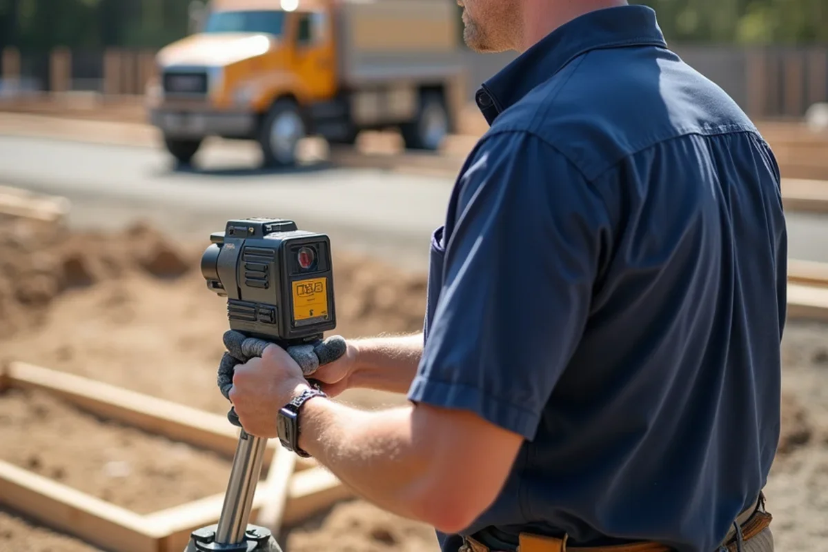 Concrete contractor inspecting subgrade laser grade in North Augusta SC