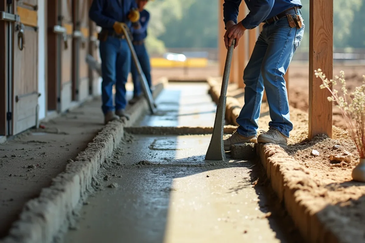 Pouring high-durability non-slip concrete wash rack floor at an Aiken equestrian training center