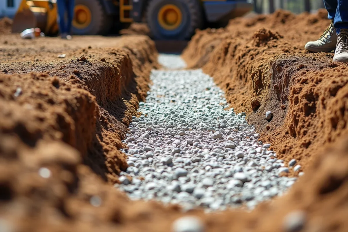 8-inch compacted stone aggregate cushion layer elevating concrete above high river basin water table
