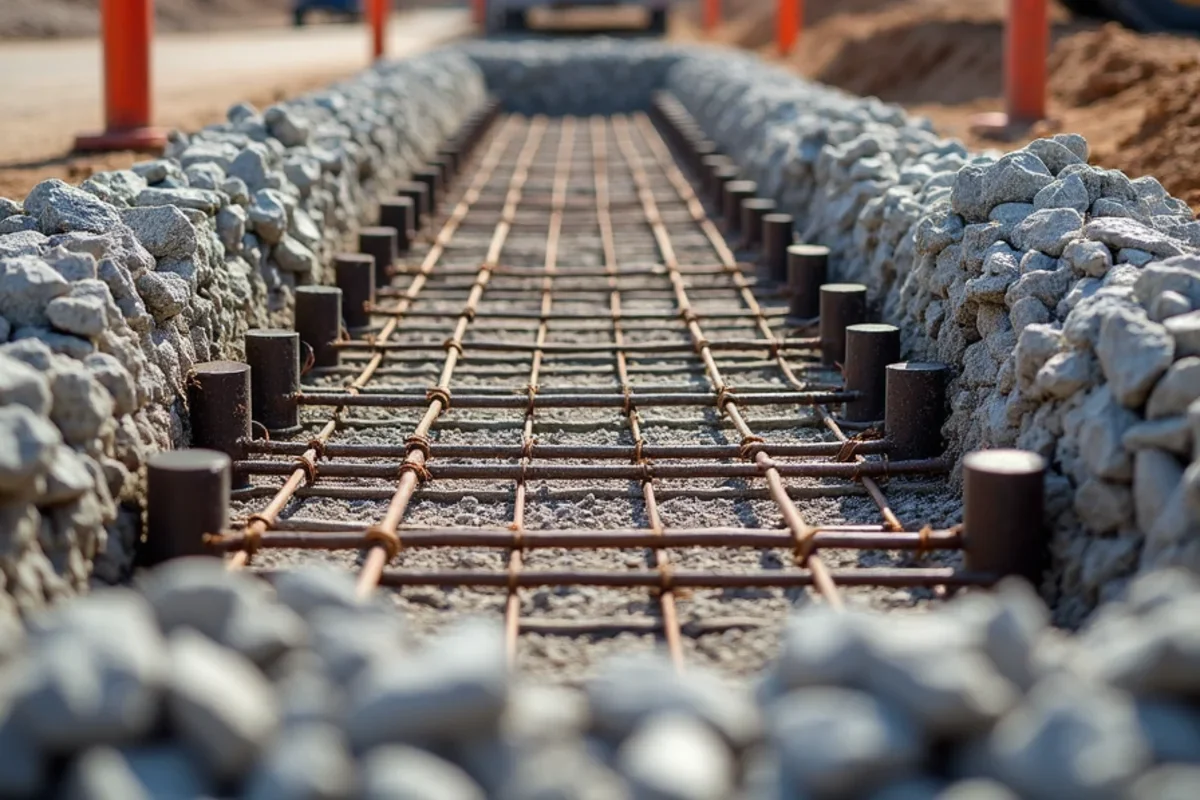 Heavy #5 Grade 60 rebar grid tied on 12-inch centers for a commercial dumpster pad in Graniteville