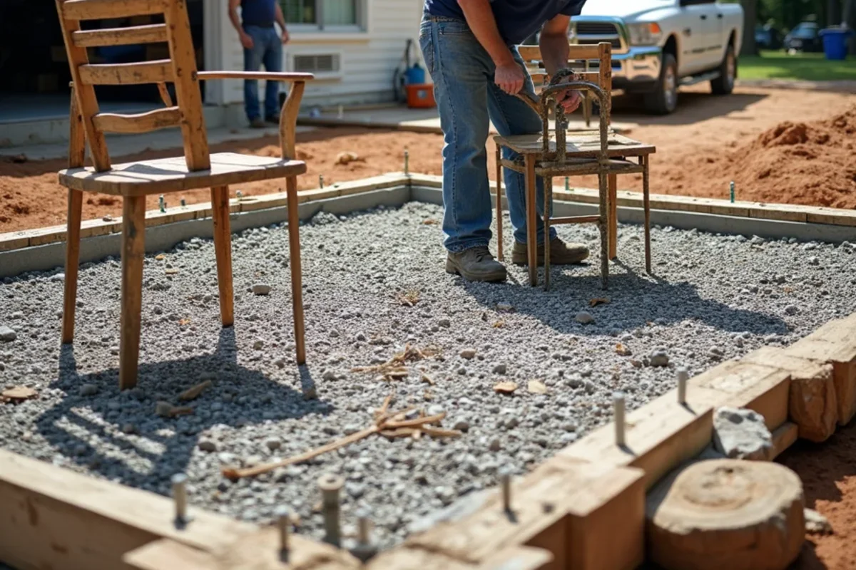 Reinforced 5-inch thick concrete pad with #4 steel rebar grid for boat and RV parking in Jackson