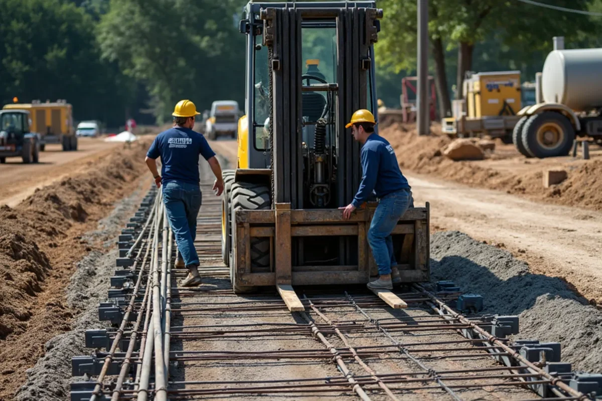 Heavy Grade 60 #5 rebar grid tied on 10-inch centers for heavy forklift traffic in Johnston