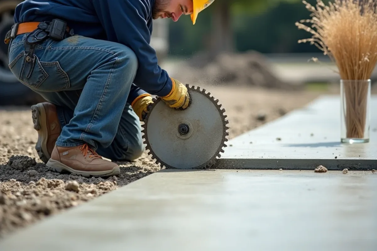 Early-entry dry-cut concrete saw cutting control joints within 4 hours of slab placement in Langley