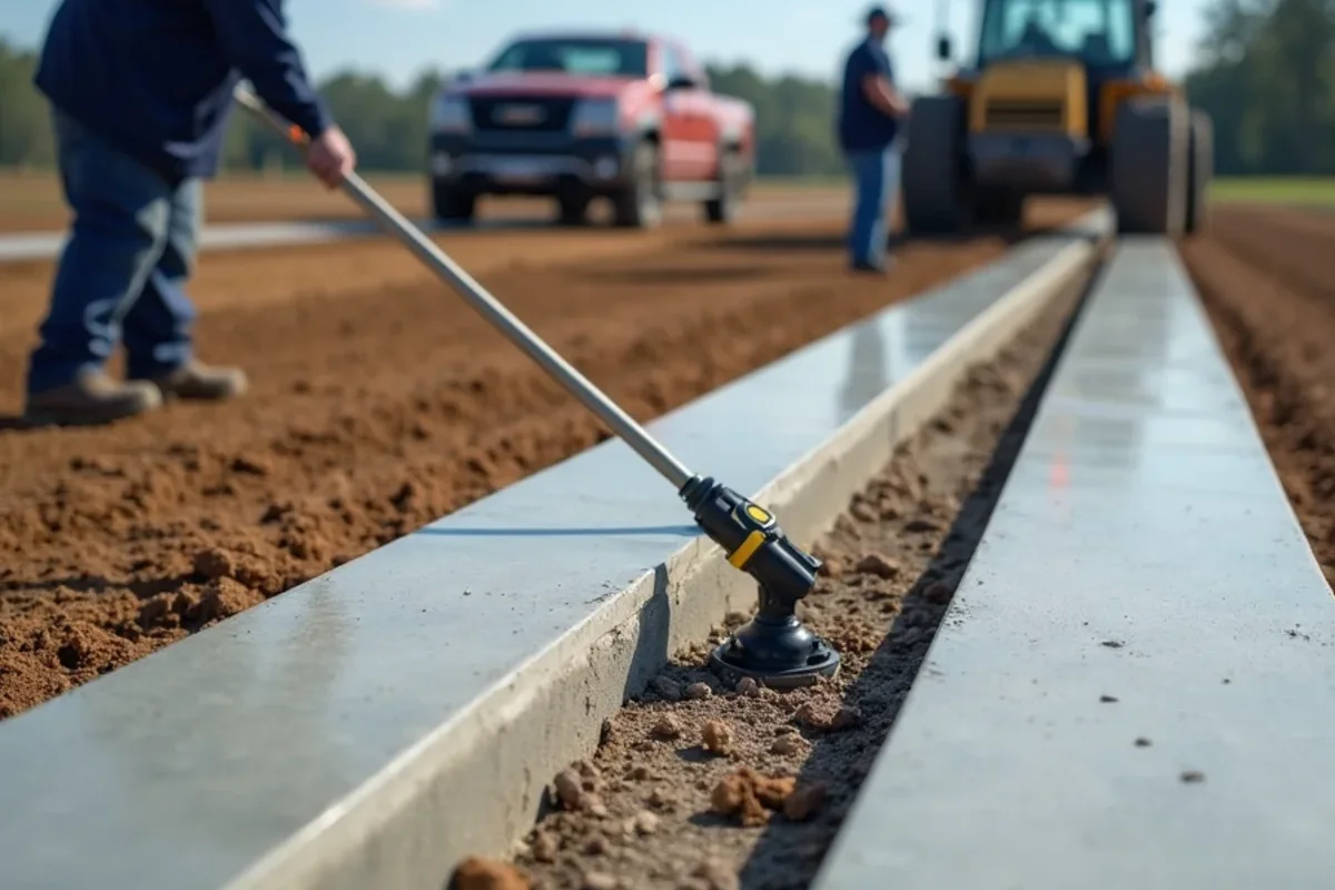 Laser transit verifying 2% drainage slope away from agricultural building in Saluda County