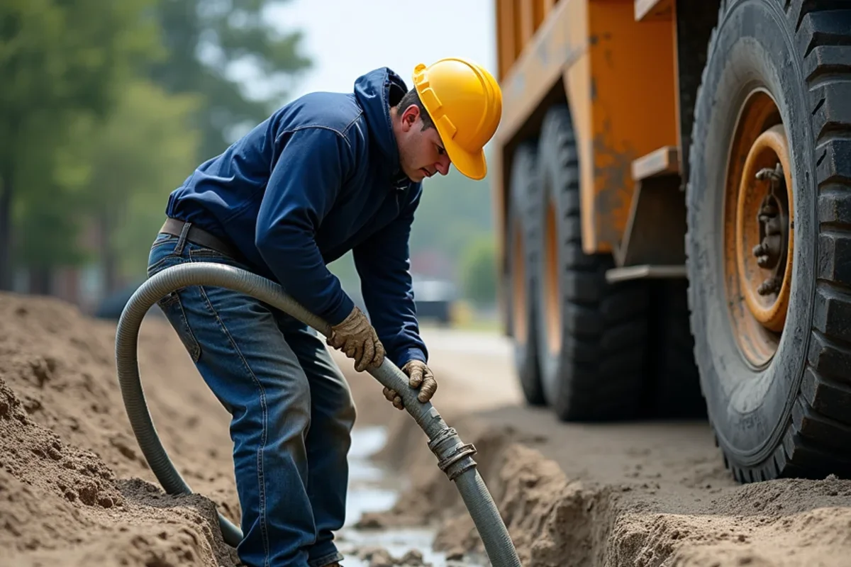 Pumping self-consolidating cellular flowable fill grout to completely fill hollow cavity beneath slab